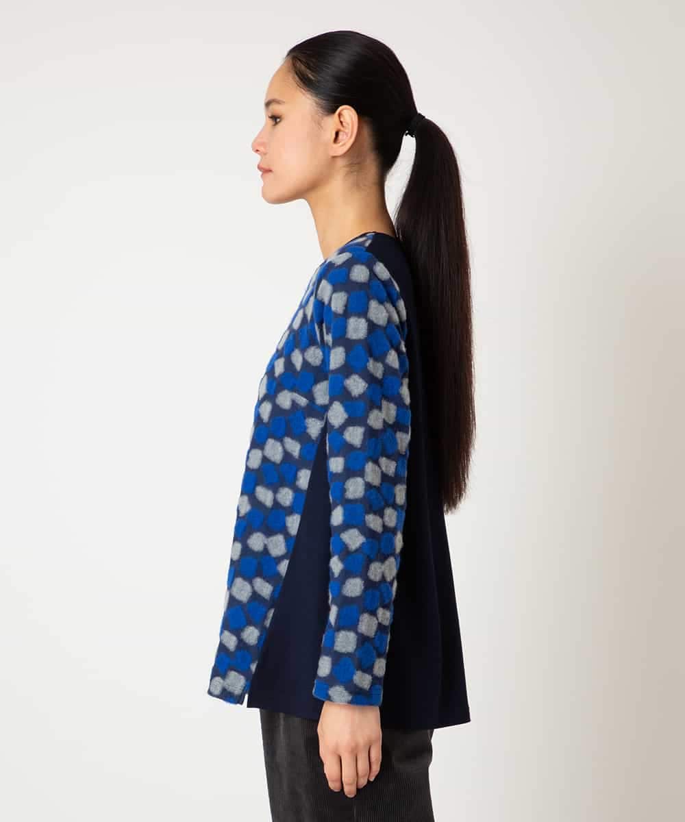 RLKCD10280 HIROKO BIS GRANDE(ヒロコ ビス グランデ) 【大きいサイズ】起毛ブロック切り替えデザインプルオーバー ネイビー