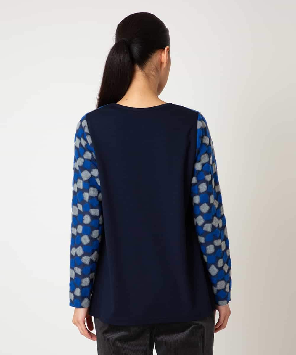 RLKCD10280 HIROKO BIS GRANDE(ヒロコ ビス グランデ) 【大きいサイズ】起毛ブロック切り替えデザインプルオーバー ネイビー