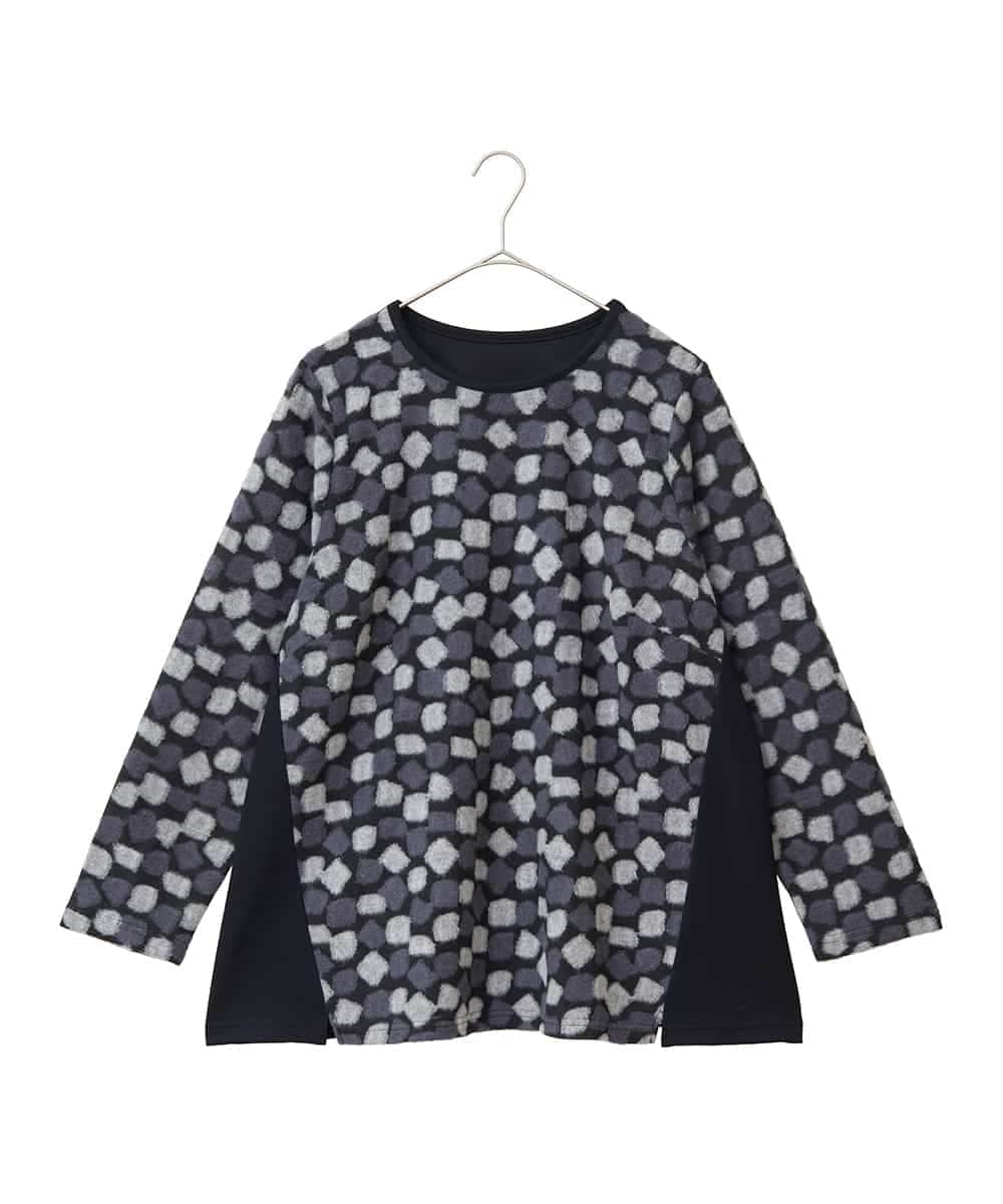 RLKCD10280 HIROKO BIS GRANDE(ヒロコ ビス グランデ) 【大きいサイズ】起毛ブロック切り替えデザインプルオーバー /洗える ブラック