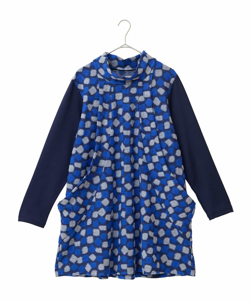 RLKCD11310 HIROKO BIS GRANDE 【大きいサイズ】起毛ブロックサイド切り替えデザインチュニック /洗える