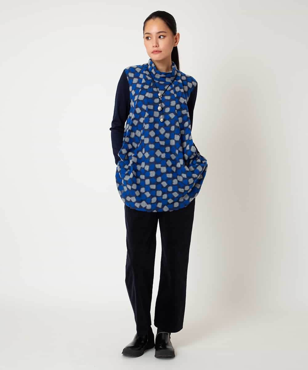 RLKCD11310 HIROKO BIS GRANDE(ヒロコ ビス グランデ) 【大きいサイズ】起毛ブロックサイド切り替えデザインチュニック ネイビー