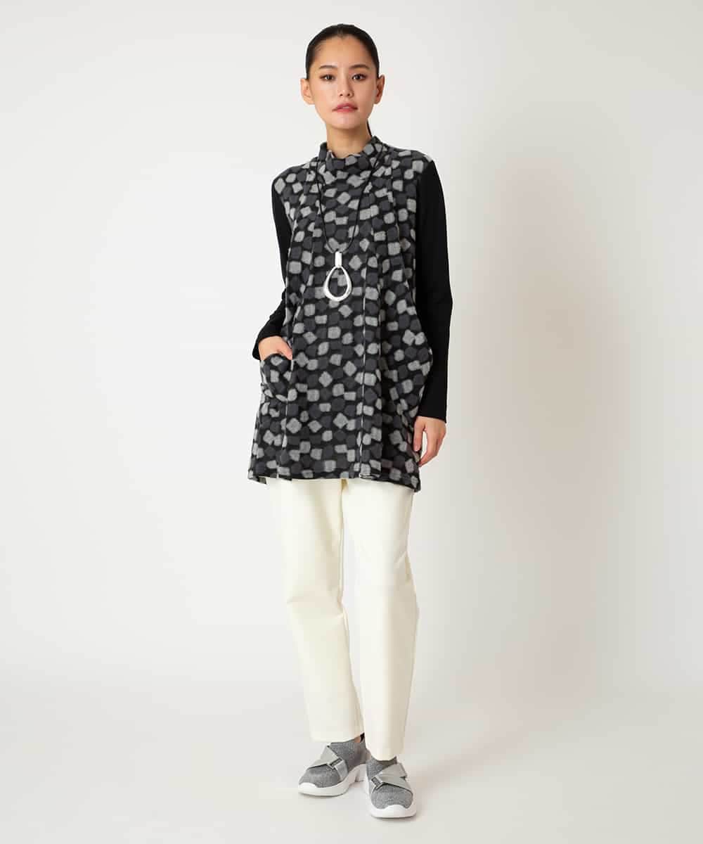 RLKCD11310 HIROKO BIS GRANDE(ヒロコ ビス グランデ) 【大きいサイズ】起毛ブロックサイド切り替えデザインチュニック ネイビー