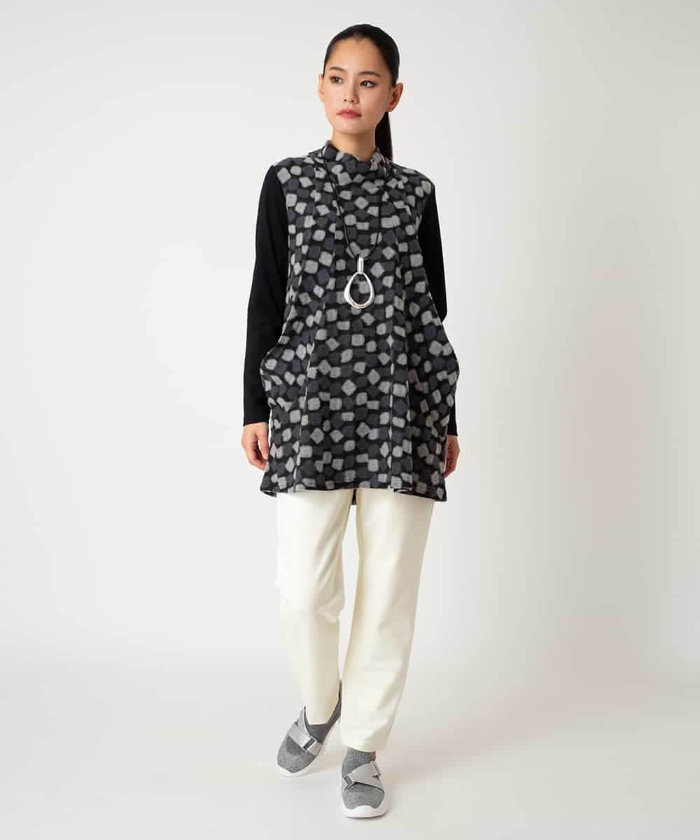 RLKCD11310 HIROKO BIS GRANDE(ヒロコ ビス グランデ) 【大きいサイズ】起毛ブロックサイド切り替えデザインチュニック ネイビー