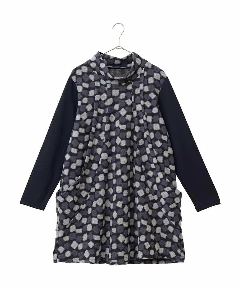 RLKCD11310 HIROKO BIS GRANDE 【大きいサイズ】起毛ブロックサイド切り替えデザインチュニック /洗える