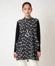 RLKCD11310 HIROKO BIS GRANDE(ヒロコ ビス グランデ) 【大きいサイズ】起毛ブロックサイド切り替えデザインチュニック ブラック