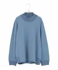 RLKDD06250 HIROKO BIS GRANDE(ヒロコ ビス グランデ) 【大きいサイズ】異素材切り替えハイネックプルオーバー ブルー
