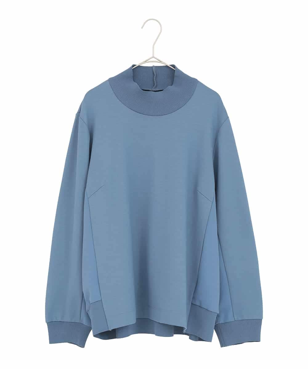 RLKDD06250 HIROKO BIS GRANDE(ヒロコ ビス グランデ) 【大きいサイズ】異素材切り替えハイネックプルオーバー ブルー