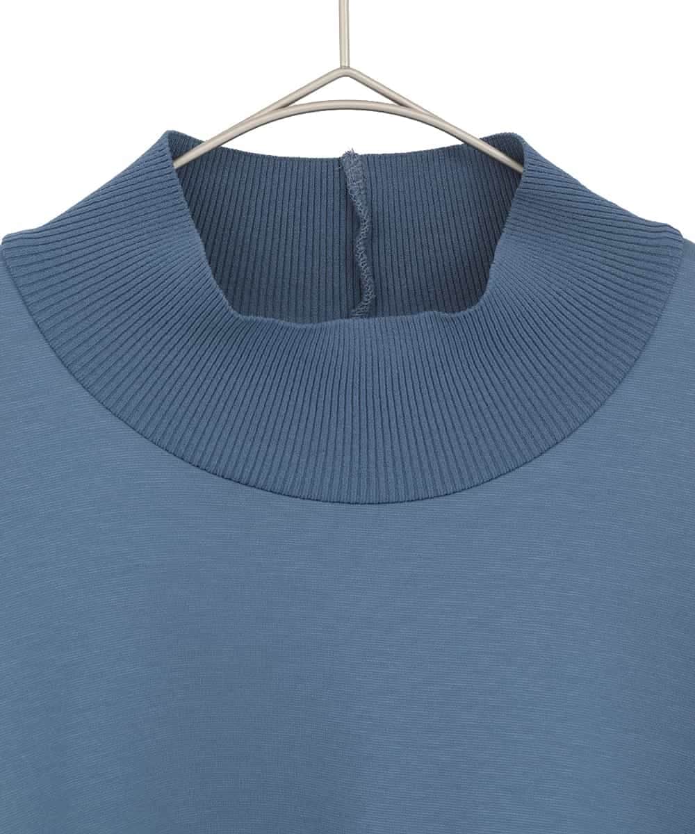 RLKDD06250 HIROKO BIS GRANDE(ヒロコ ビス グランデ) 【大きいサイズ】異素材切り替えハイネックプルオーバー ブルー