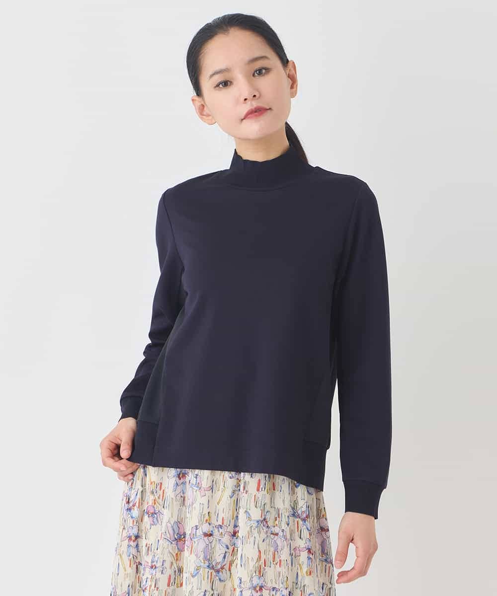 RLKDD06250 HIROKO BIS GRANDE(ヒロコ ビス グランデ) 【大きいサイズ】異素材切り替えハイネックプルオーバー ブルー