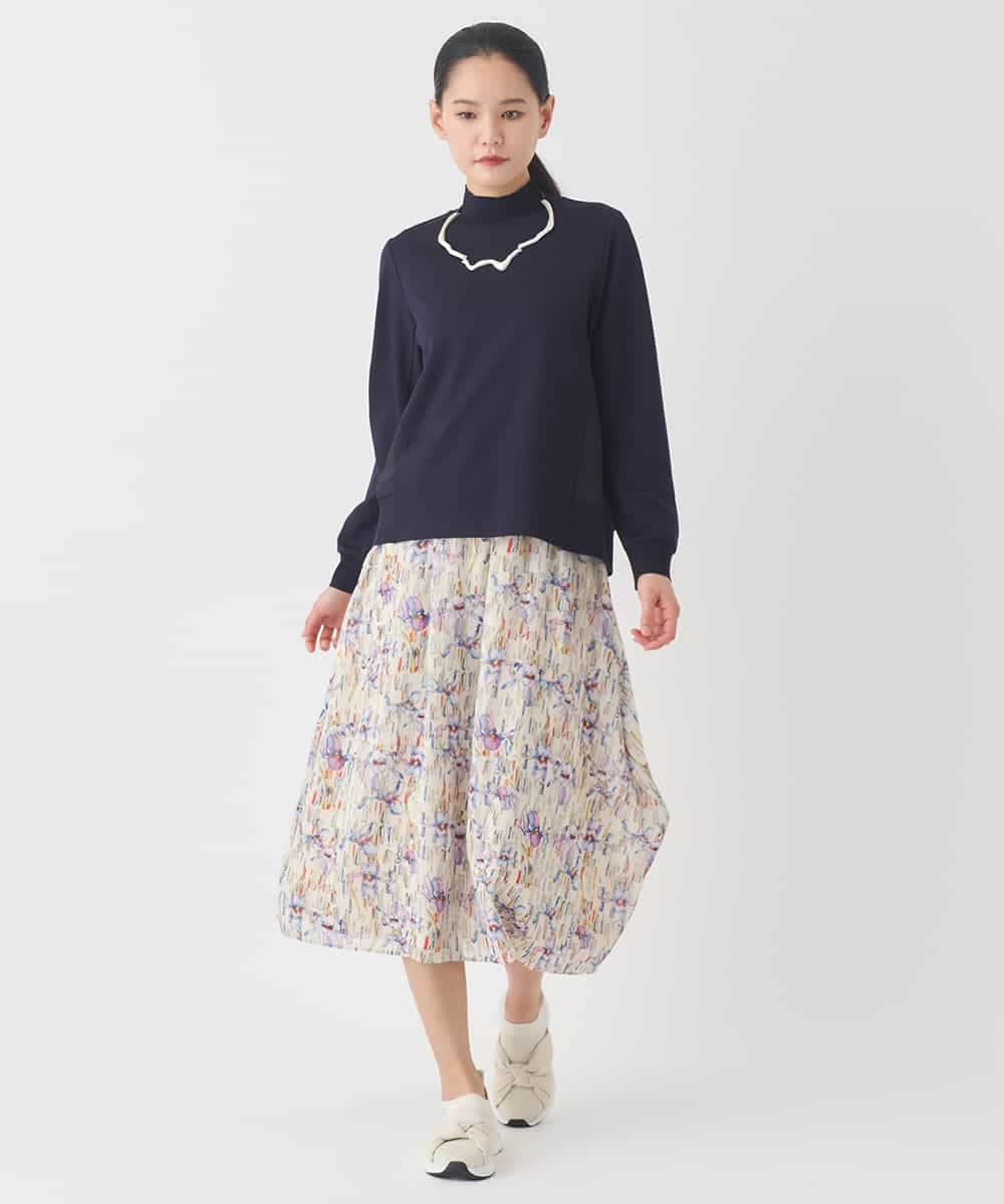 RLKDD06250 HIROKO BIS GRANDE(ヒロコ ビス グランデ) 【大きいサイズ】異素材切り替えハイネックプルオーバー ブルー