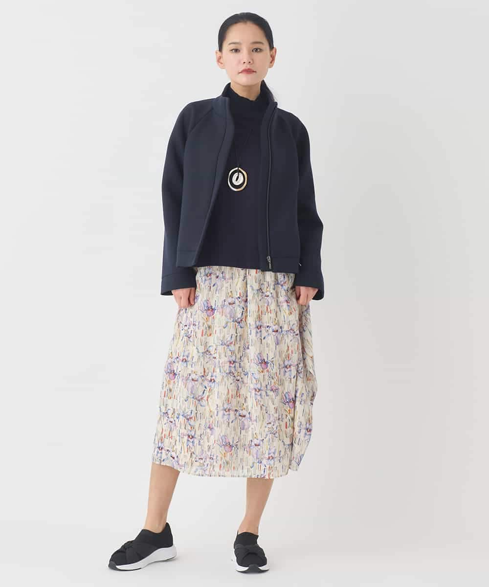 RLKDD06250 HIROKO BIS GRANDE(ヒロコ ビス グランデ) 【大きいサイズ】異素材切り替えハイネックプルオーバー ブルー