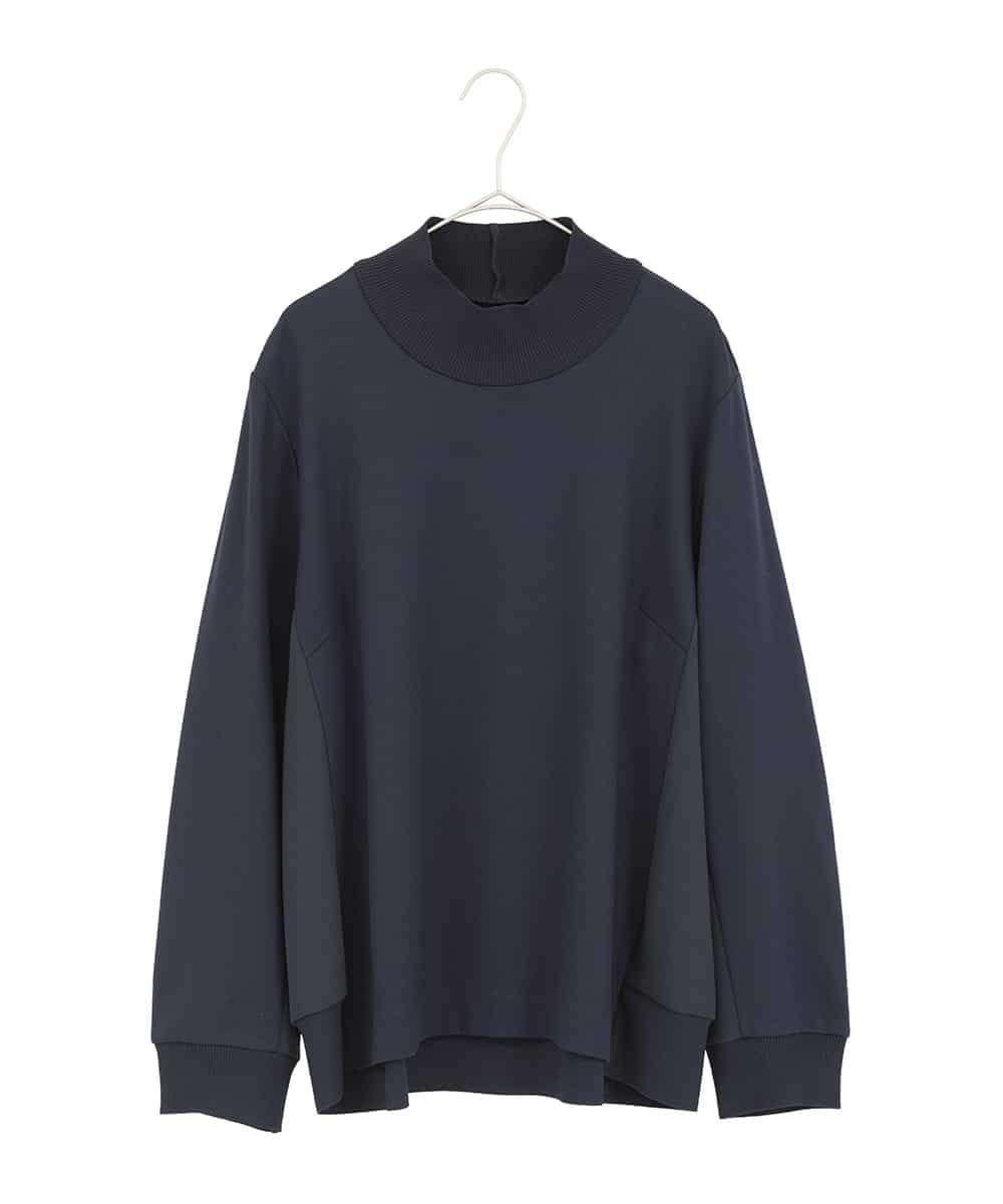 RLKDD06250 HIROKO BIS GRANDE(ヒロコ ビス グランデ) 【大きいサイズ】異素材切り替えハイネックプルオーバー ネイビー