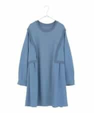 RLKDD07310 HIROKO BIS GRANDE(ヒロコ ビス グランデ) 【大きいサイズ】異素材切り替えチュニックプルオーバー ブルー