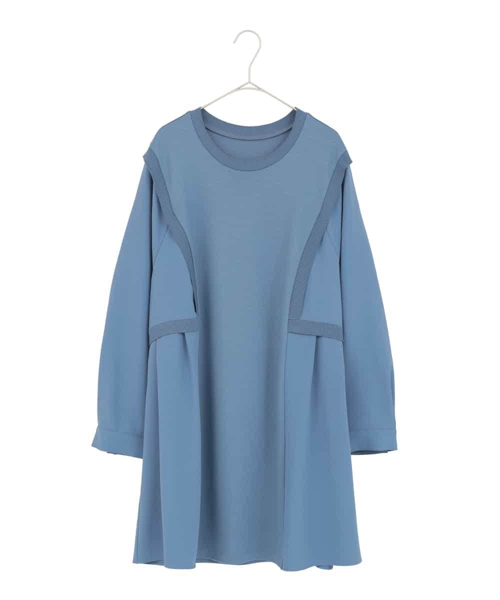 RLKDD07310 HIROKO BIS GRANDE(ヒロコ ビス グランデ) 【大きいサイズ】異素材切り替えチュニックプルオーバー ブルー