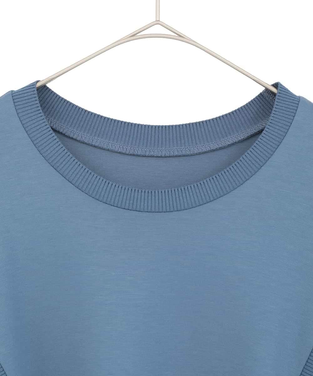 RLKDD07310 HIROKO BIS GRANDE(ヒロコ ビス グランデ) 【大きいサイズ】異素材切り替えチュニックプルオーバー ブルー