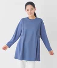 RLKDD07310 HIROKO BIS GRANDE(ヒロコ ビス グランデ) 【大きいサイズ】異素材切り替えチュニックプルオーバー ブルー