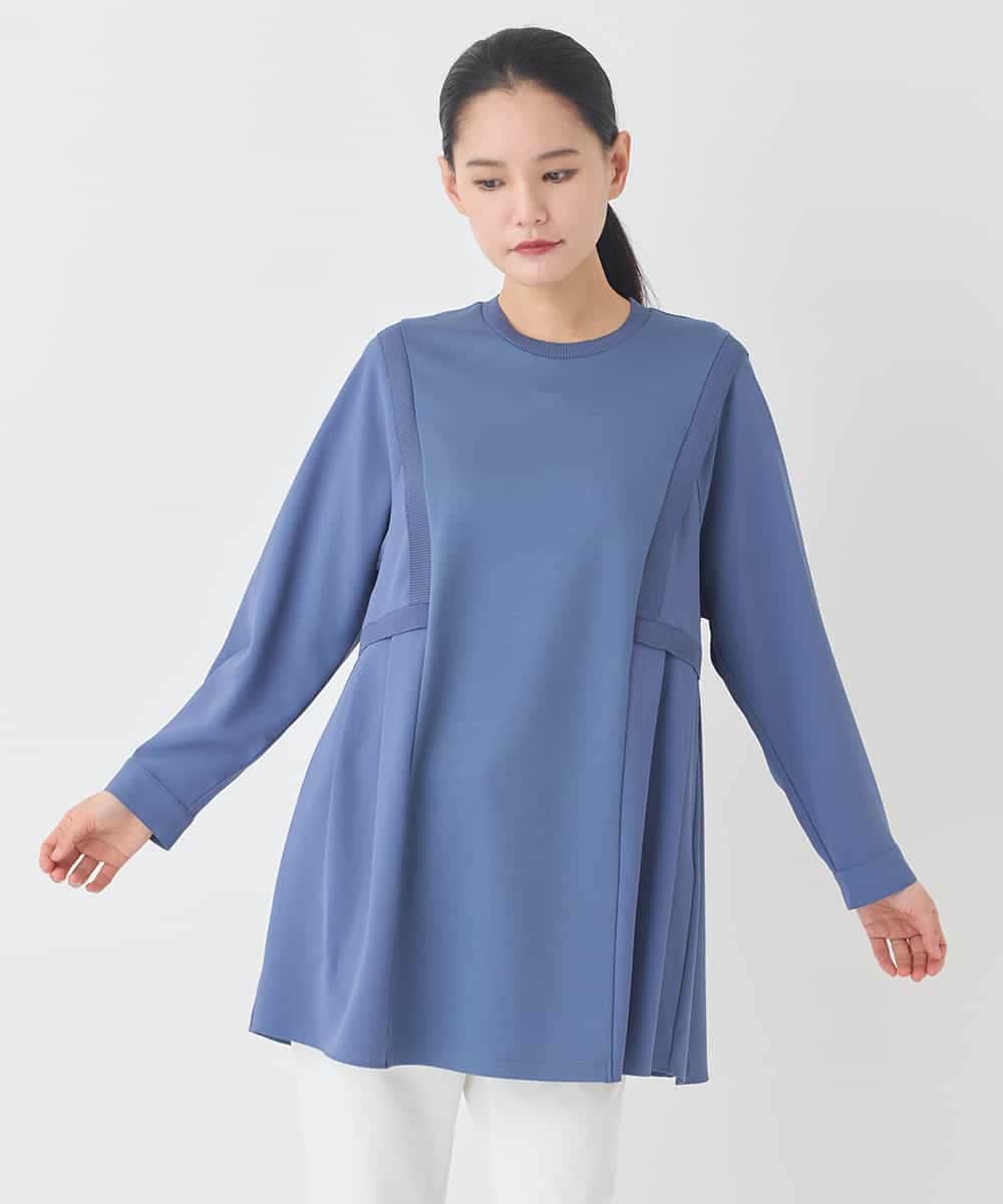 RLKDD07310 HIROKO BIS GRANDE(ヒロコ ビス グランデ) 【大きいサイズ】異素材切り替えチュニックプルオーバー ブルー