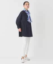 RLKDD07310 HIROKO BIS GRANDE(ヒロコ ビス グランデ) 【大きいサイズ】異素材切り替えチュニックプルオーバー ブルー