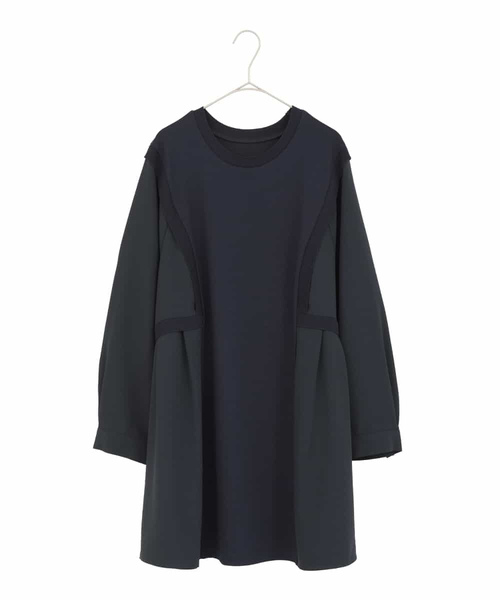 RLKDD07310 HIROKO BIS GRANDE(ヒロコ ビス グランデ) 【大きいサイズ】異素材切り替えチュニックプルオーバー ネイビー