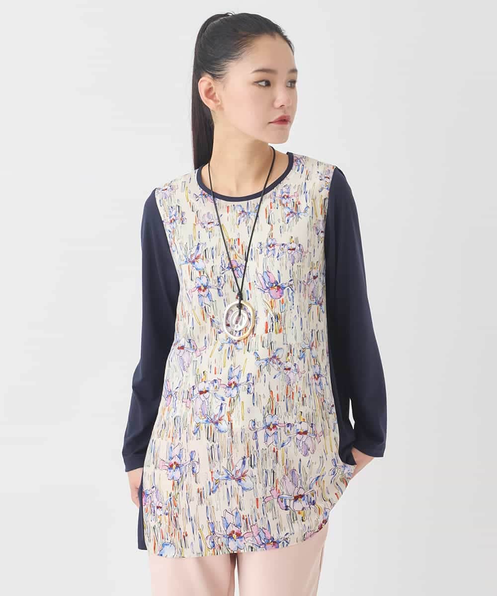 RLKDD09280 HIROKO BIS GRANDE(ヒロコ ビス グランデ) 【大きいサイズ】アイリスフラワープリントチュニック アイボリー