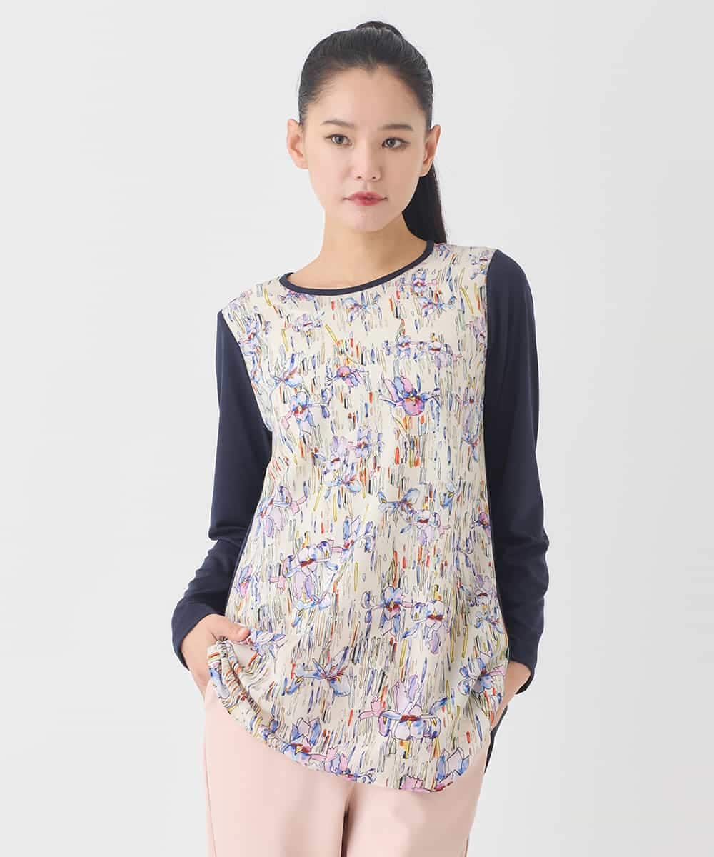 RLKDD09280 HIROKO BIS GRANDE(ヒロコ ビス グランデ) 【大きいサイズ】アイリスフラワープリントチュニック アイボリー