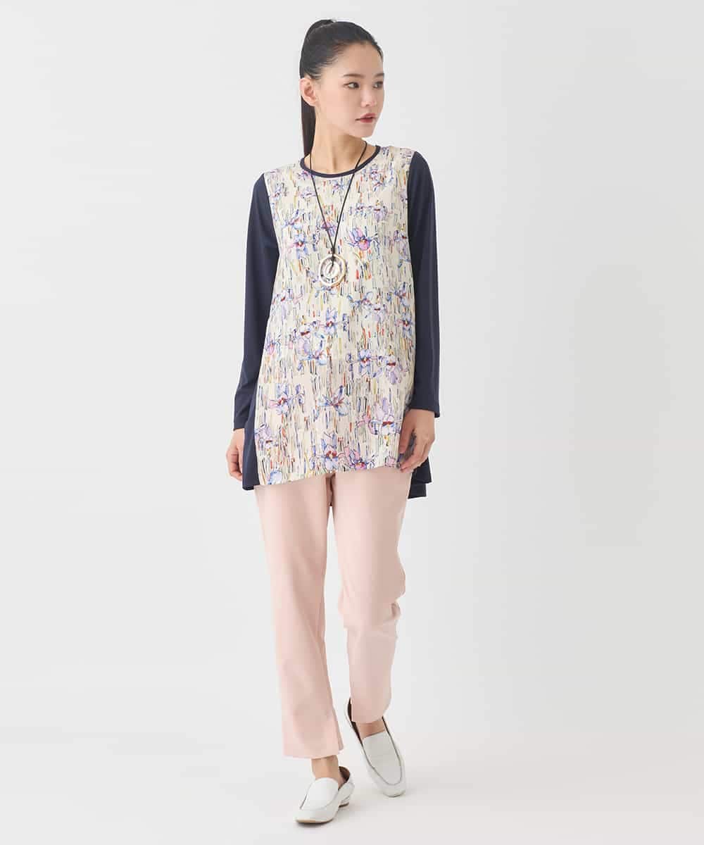 RLKDD09280 HIROKO BIS GRANDE(ヒロコ ビス グランデ) 【大きいサイズ】アイリスフラワープリントチュニック アイボリー