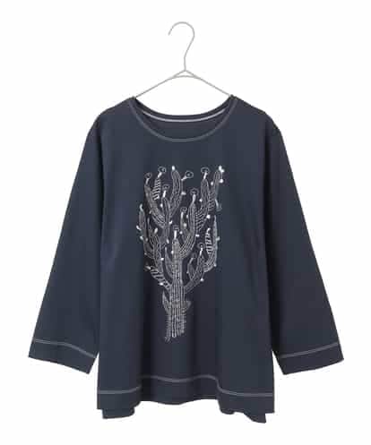RLKED22210 HIROKO BIS GRANDE 【大きいサイズ】サボテン刺繍コットンTシャツ