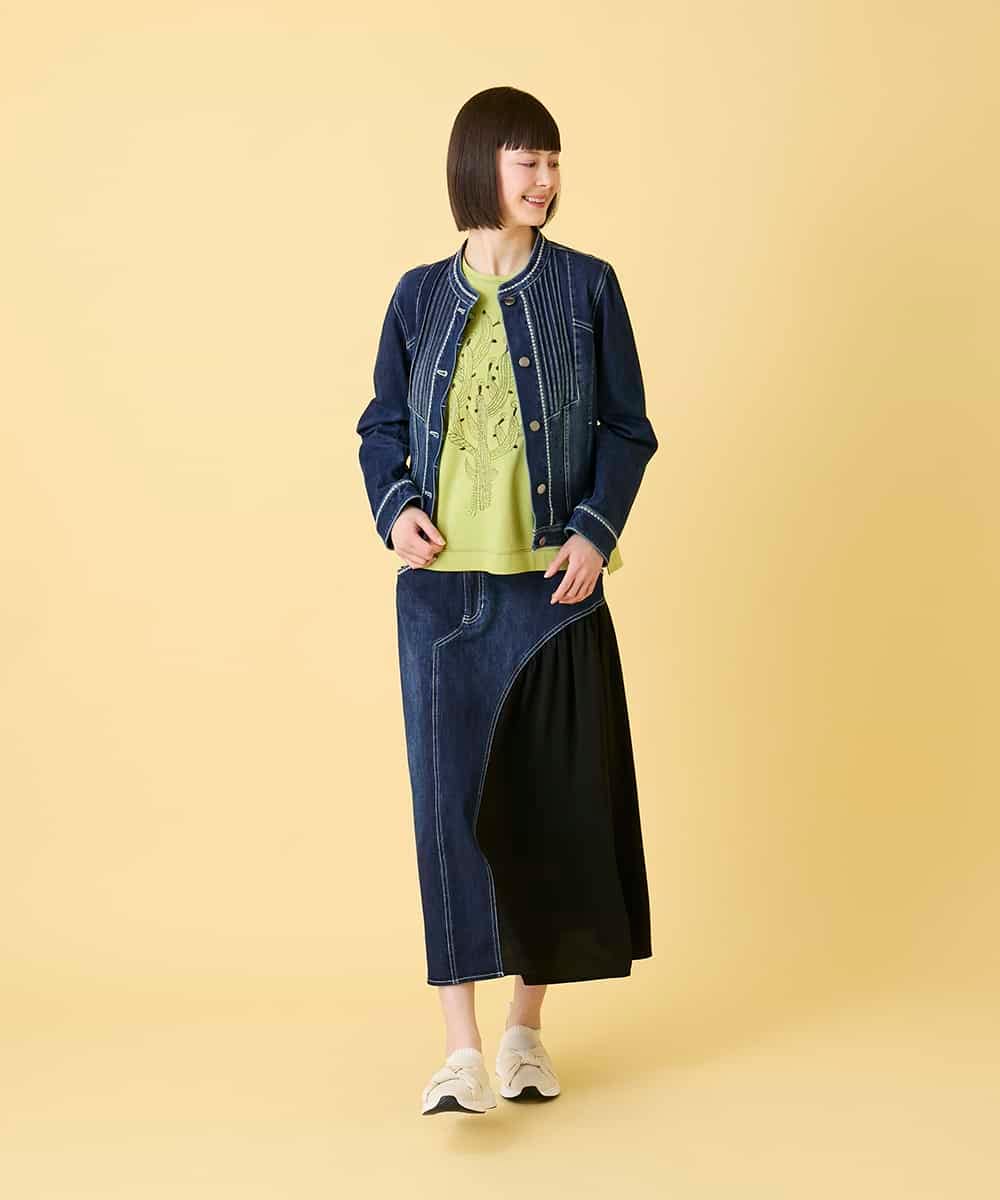 RLKED22210 HIROKO BIS GRANDE(ヒロコ ビス グランデ) 【大きいサイズ】サボテン刺繍コットンTシャツ /洗える ネイビー