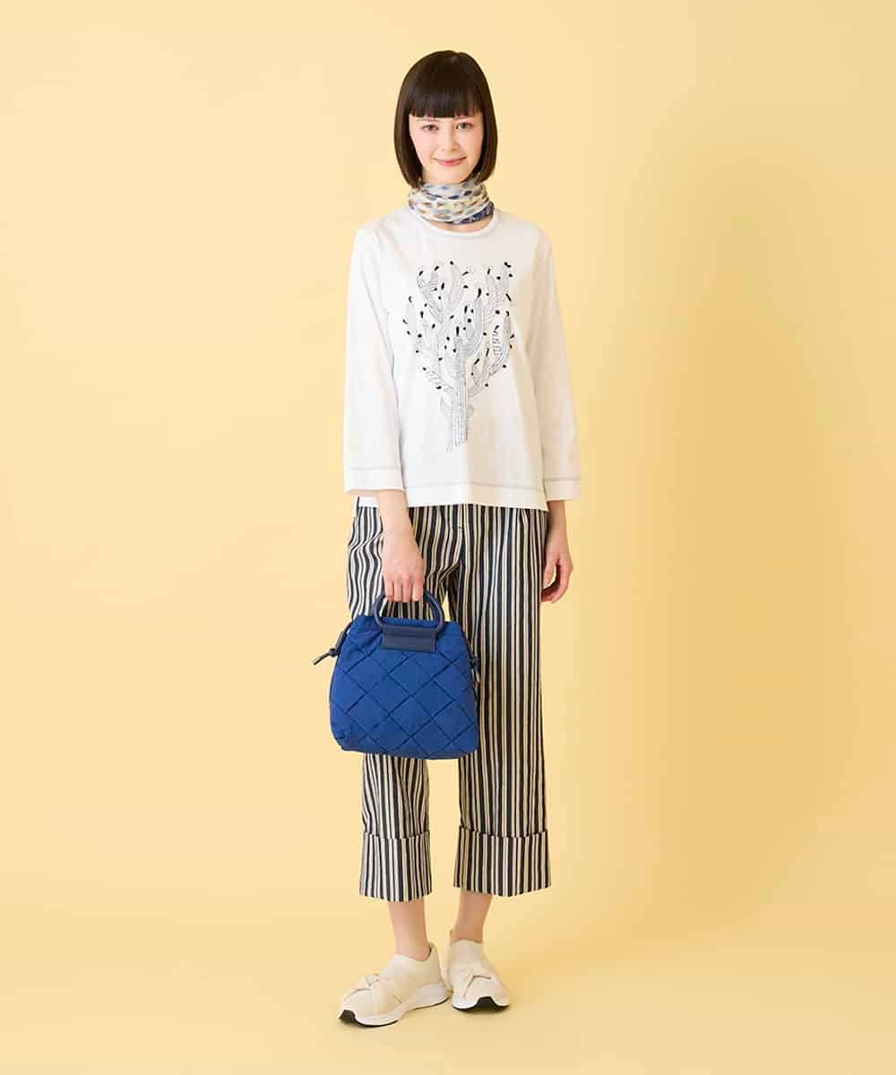 RLKED22210 HIROKO BIS GRANDE(ヒロコ ビス グランデ) 【大きいサイズ】サボテン刺繍コットンTシャツ /洗える ネイビー