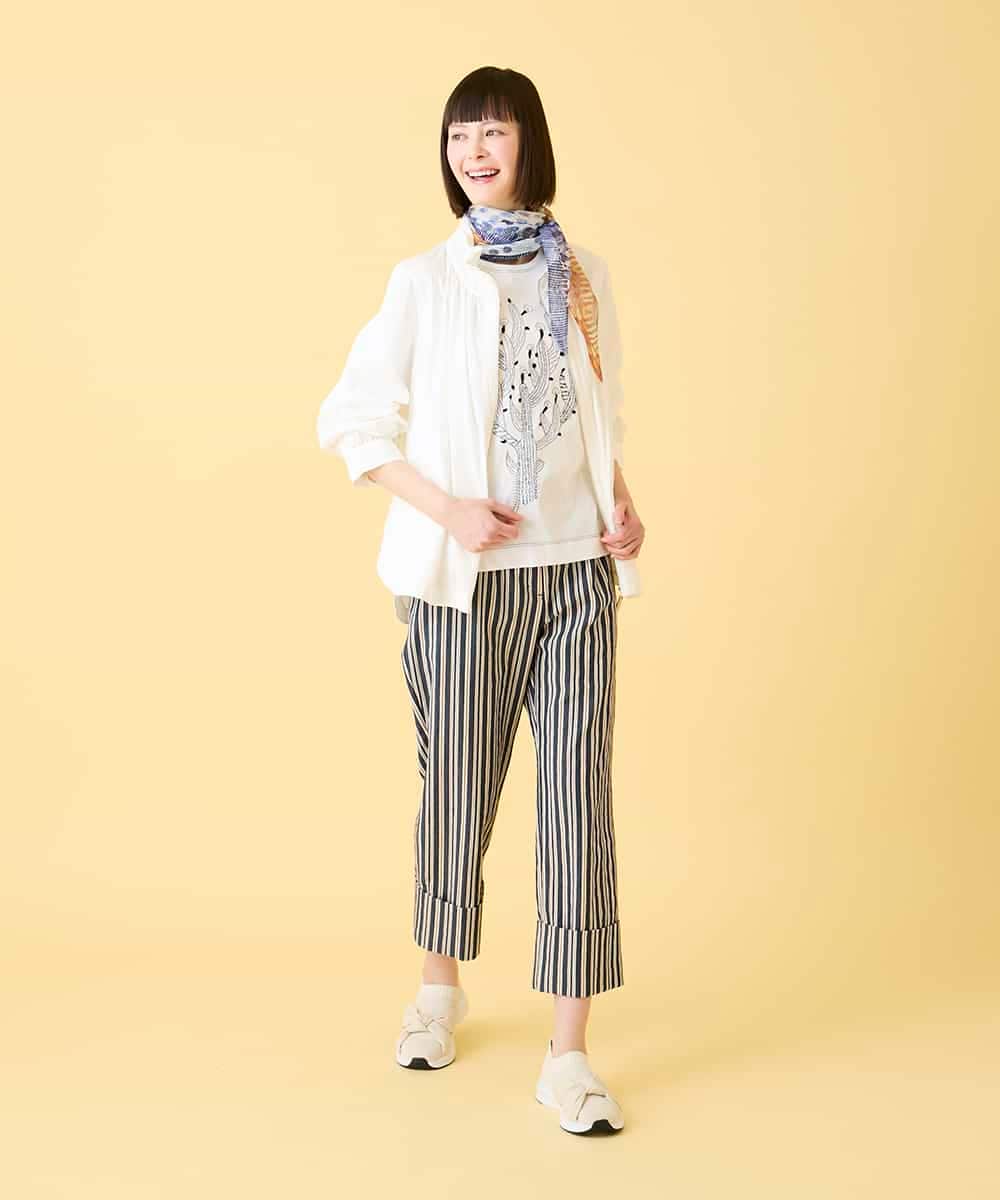 RLKED22210 HIROKO BIS GRANDE(ヒロコ ビス グランデ) 【大きいサイズ】サボテン刺繍コットンTシャツ /洗える ネイビー