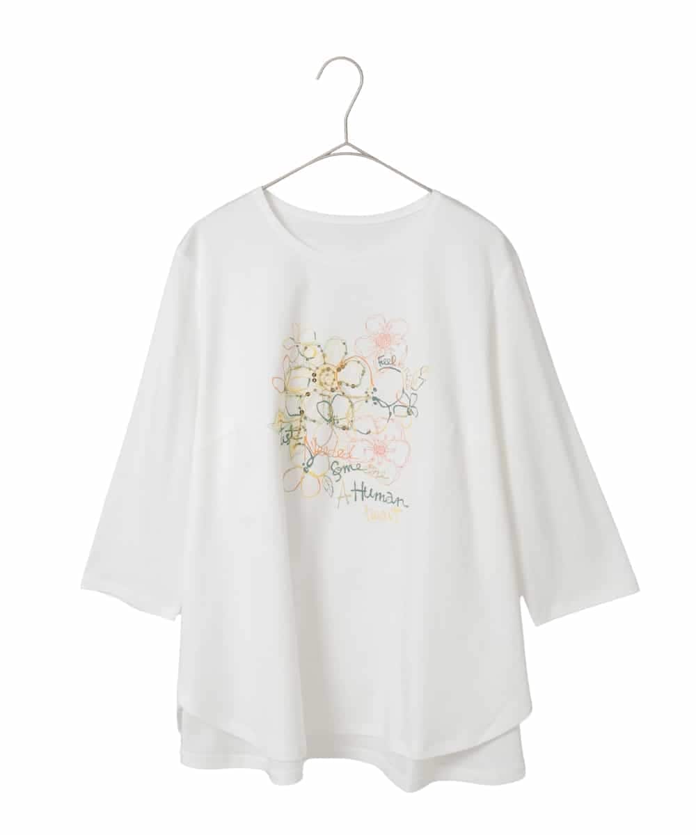 RLKED23250 HIROKO BIS GRANDE(ヒロコ ビス グランデ) フローラルタイポTシャツ ホワイト