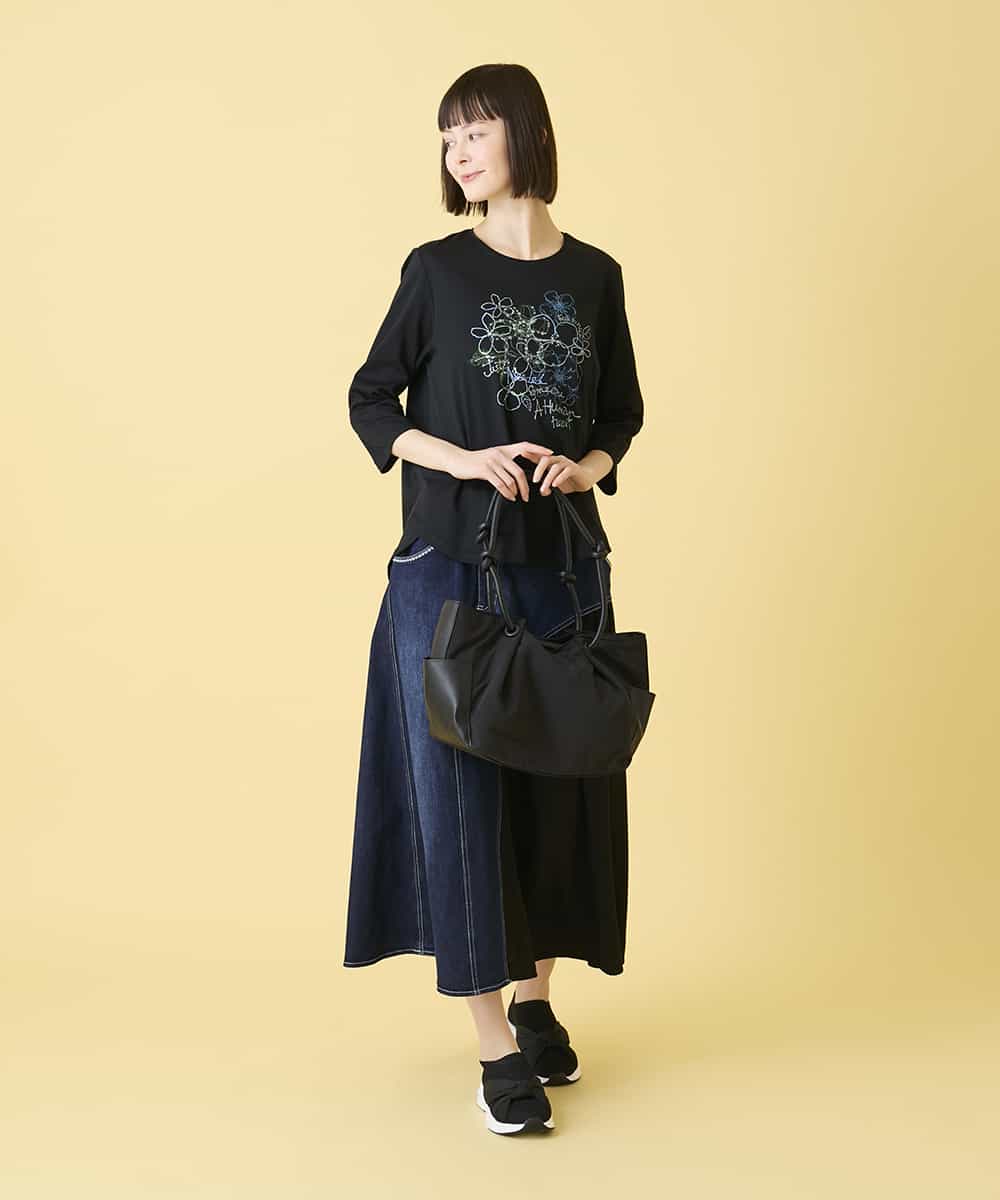 RLKED23250 HIROKO BIS GRANDE(ヒロコ ビス グランデ) 【大きいサイズ】フローラルタイポTシャツ /洗える ホワイト