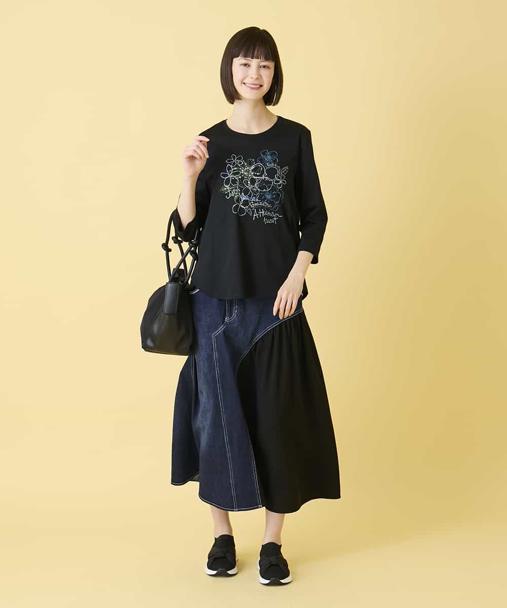 RLKED23250 HIROKO BIS GRANDE(ヒロコ ビス グランデ) 【大きいサイズ】フローラルタイポTシャツ /洗える ホワイト