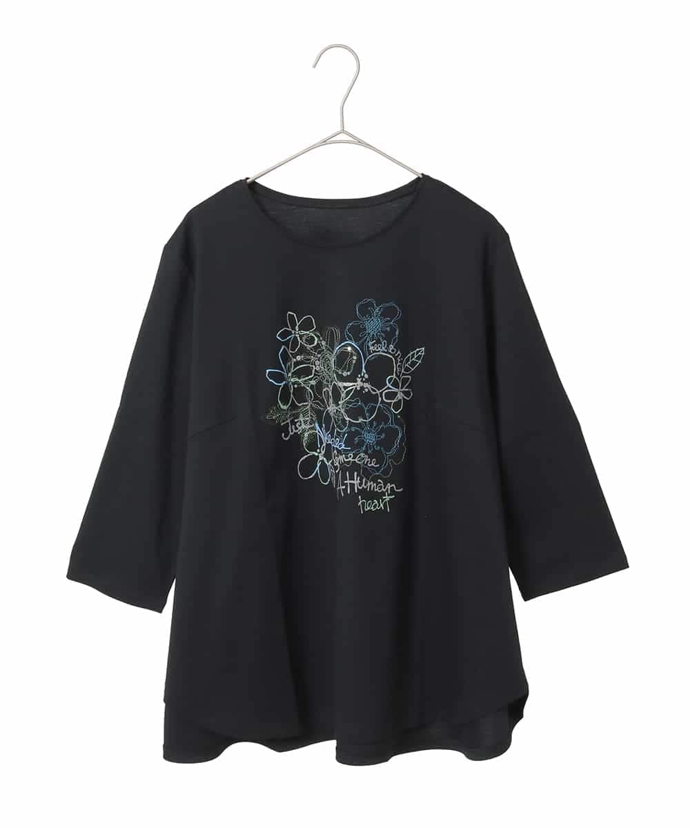 RLKED23250 HIROKO BIS GRANDE(ヒロコ ビス グランデ) フローラルタイポTシャツ ブラック