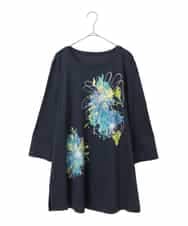 RLKED24250 HIROKO BIS GRANDE(ヒロコ ビス グランデ) ドローイングフラワーチュニックカットソー ネイビー