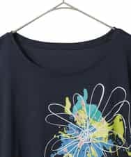 RLKED24250 HIROKO BIS GRANDE(ヒロコ ビス グランデ) ドローイングフラワーチュニックカットソー ネイビー