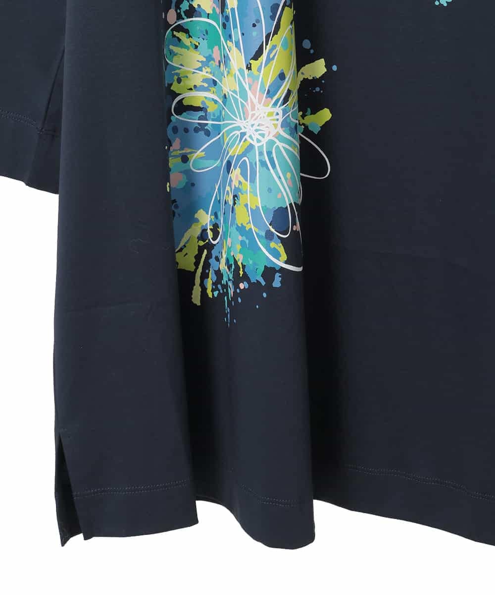 RLKED24250 HIROKO BIS GRANDE(ヒロコ ビス グランデ) ドローイングフラワーチュニックカットソー ネイビー