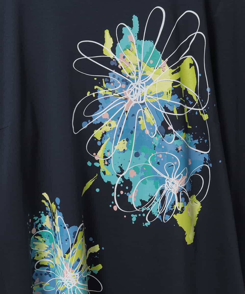 RLKED24250 HIROKO BIS GRANDE(ヒロコ ビス グランデ) ドローイングフラワーチュニックカットソー ネイビー