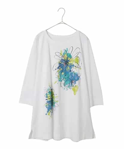RLKED24250 HIROKO BIS GRANDE 【大きいサイズ】ドローイングフラワーチュニックカットソー