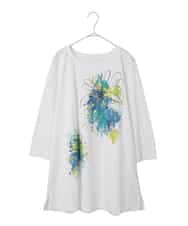 RLKED24250 HIROKO BIS GRANDE(ヒロコ ビス グランデ) ドローイングフラワーチュニックカットソー ホワイト