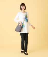 RLKED24250 HIROKO BIS GRANDE(ヒロコ ビス グランデ) 【大きいサイズ】ドローイングフラワーチュニックカットソー /洗える ホワイト