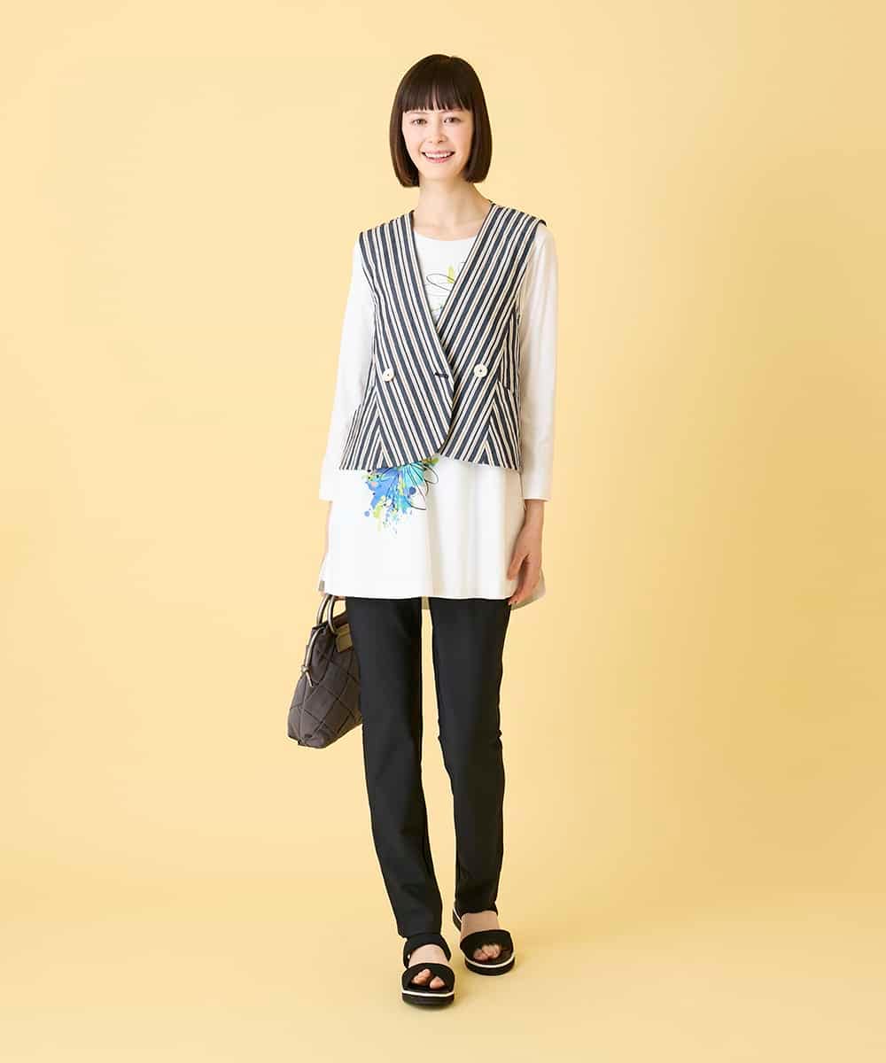 RLKED24250 HIROKO BIS GRANDE(ヒロコ ビス グランデ) 【大きいサイズ】ドローイングフラワーチュニックカットソー /洗える ホワイト