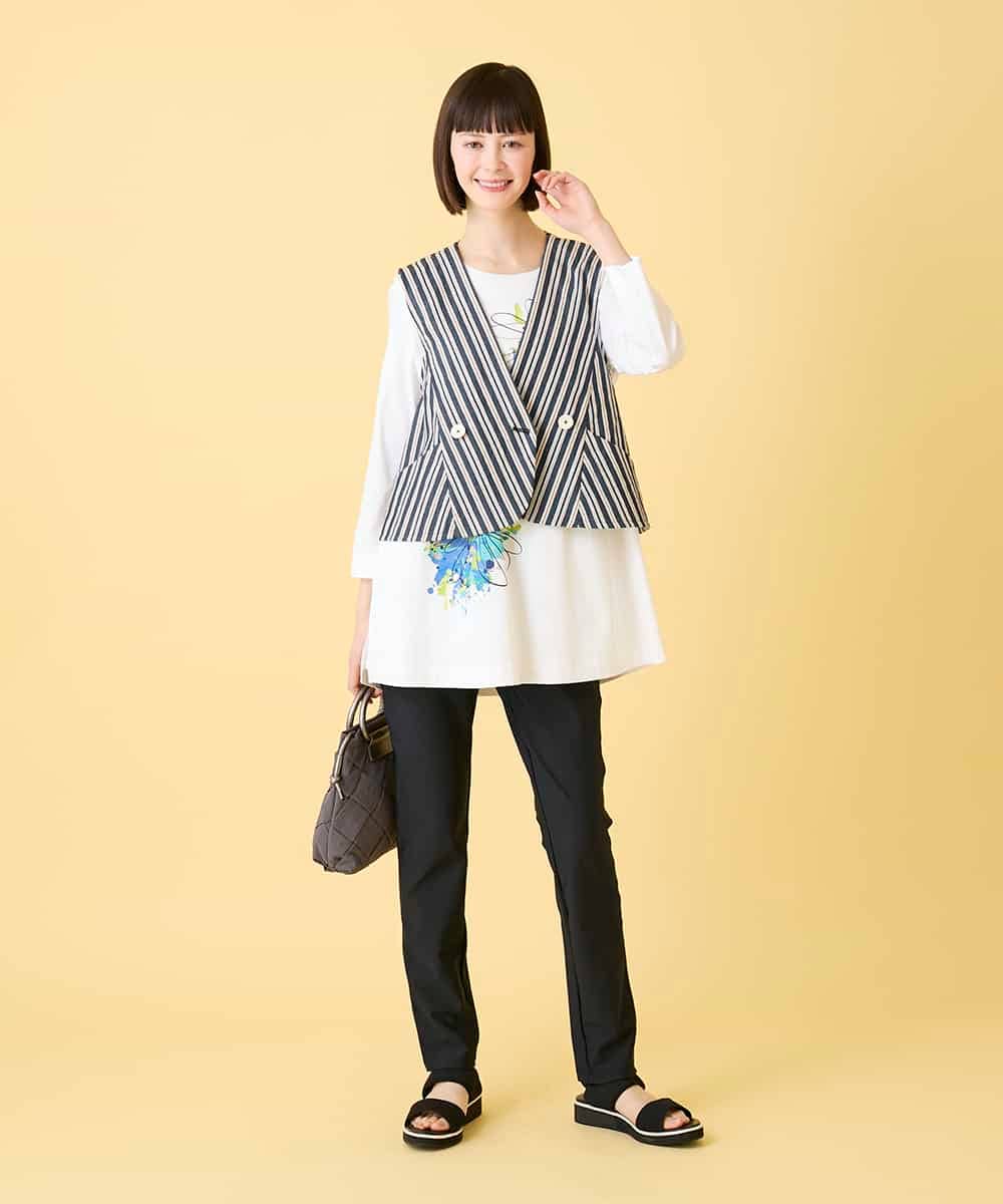 RLKED24250 HIROKO BIS GRANDE(ヒロコ ビス グランデ) 【大きいサイズ】ドローイングフラワーチュニックカットソー /洗える ホワイト