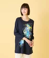 RLKED24250 HIROKO BIS GRANDE(ヒロコ ビス グランデ) 【大きいサイズ】ドローイングフラワーチュニックカットソー /洗える ホワイト