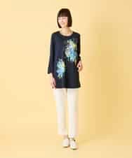 RLKED24250 HIROKO BIS GRANDE(ヒロコ ビス グランデ) 【大きいサイズ】ドローイングフラワーチュニックカットソー /洗える ホワイト