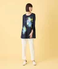 RLKED24250 HIROKO BIS GRANDE(ヒロコ ビス グランデ) 【大きいサイズ】ドローイングフラワーチュニックカットソー /洗える ホワイト