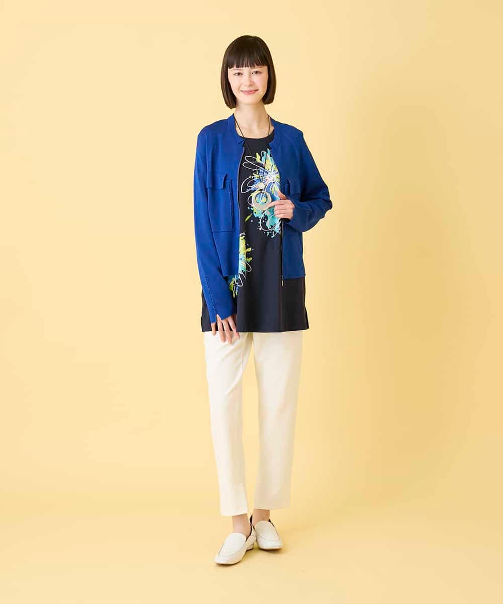 RLKED24250 HIROKO BIS GRANDE(ヒロコ ビス グランデ) 【大きいサイズ】ドローイングフラワーチュニックカットソー /洗える ホワイト