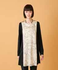 RLKED57280 HIROKO BIS GRANDE(ヒロコ ビス グランデ) 【大きいサイズ】ボタニカルモチーフ異素材チュニック /洗える ブラック