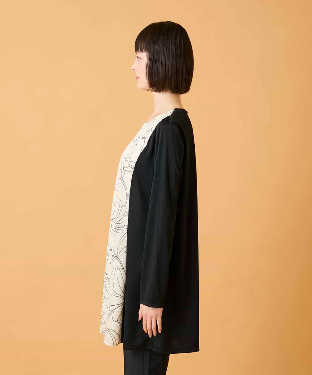 RLKED57280 HIROKO BIS GRANDE(ヒロコ ビス グランデ) 【大きいサイズ】ボタニカルモチーフ異素材チュニック /洗える ブラック