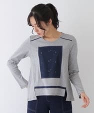 RLKES20260 HIROKO BIS GRANDE(ヒロコ ビス グランデ) ロゴレースパッチワークデザインカットソー ライトグレー